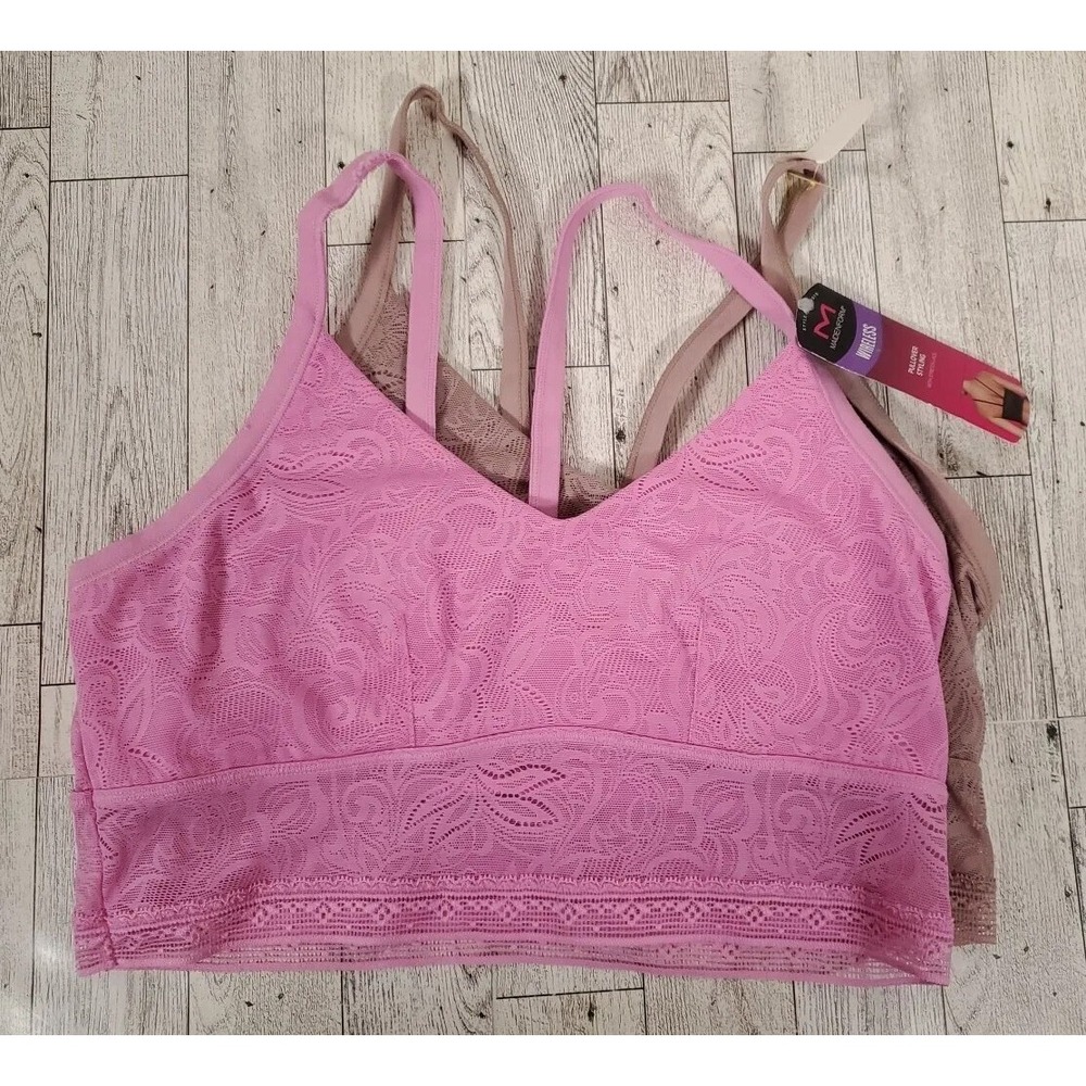 Maidenform Bralette Wireless MEDIUM 2pk Pink & Taupe Stretch Lace NEW